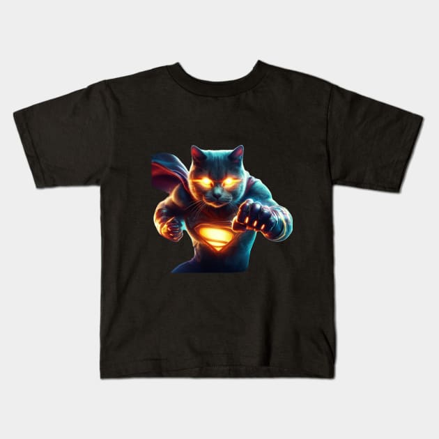 Angry Superhero Cat Kids T-Shirt by Cute Catss